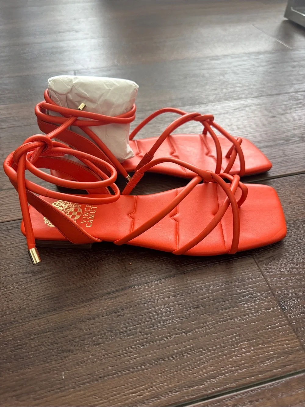 Vince Camuto Alminda Orange Leather  Strappy Square-Toe Wrap Sandals size 8